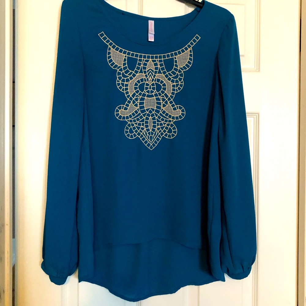 Teal and Cream blouse (M)